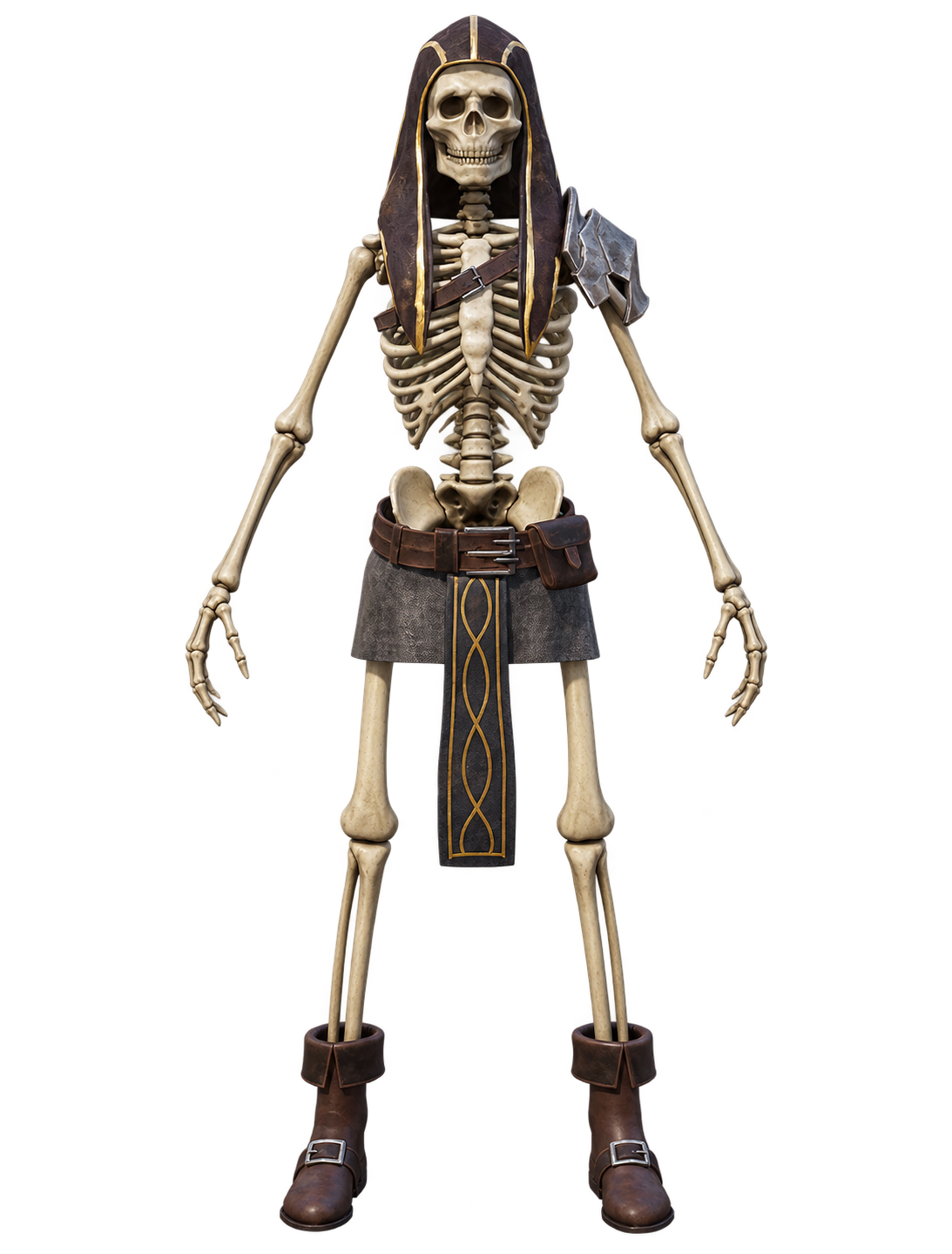 Hooded skeleton with gold-trimmed robes
